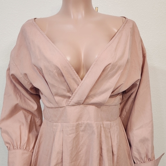 BOOHOO Pink Off the Shoulder Wrap Front Skater Dress Long Sleeves Women's Size 8 - Picture 3 of 12